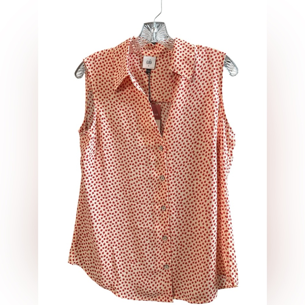 Cabi Blossom Blouse Red & White Floral Button Down Sleeveless